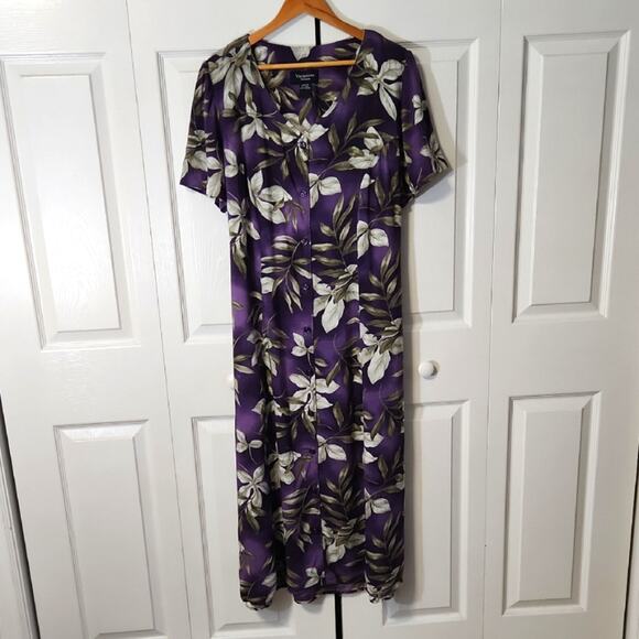 Variations Woman Purple Maxi Dress Size 18W Tropical Button Front Vacation Tie - Picture 1 of 10